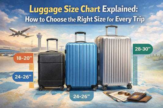 Different luggage sizes including carry-on, medium, and large suitcases for travel