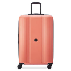 Delsey coral pink hardside suitcase front view
