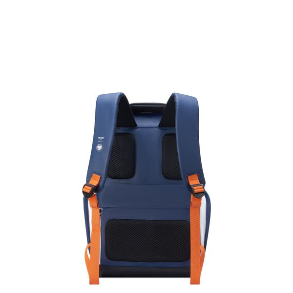 Back view showing padded straps of Delsey backpack