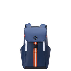 Front view of blue Delsey Securflap 21L backpack