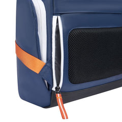 Close-up of hidden zippered back pocket on Delsey bag