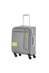 Gray suitcase with yellow accents on a white background