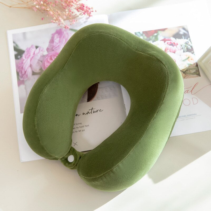 Portable solid colors memory foam neck pillow