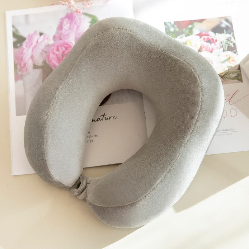 Portable solid colors memory foam neck pillow