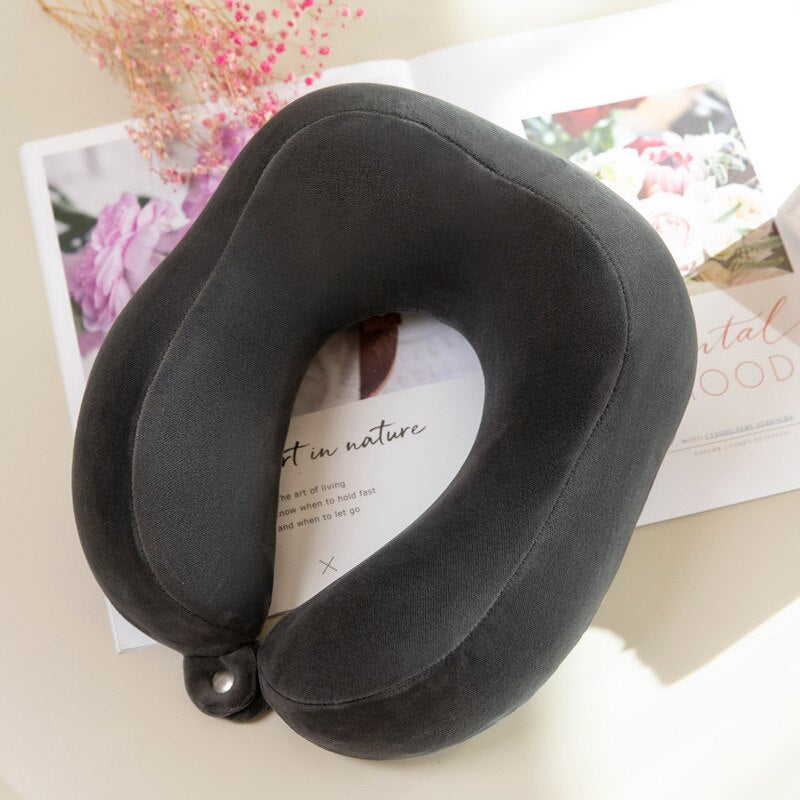 Portable solid colors memory foam neck pillow