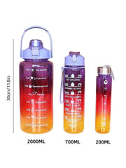 3-In-1 Gradient Color Plastic Water Bottle Set (2000ml+700ml+200ml)